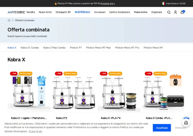 Schermata della pagina offerta di Anycubic