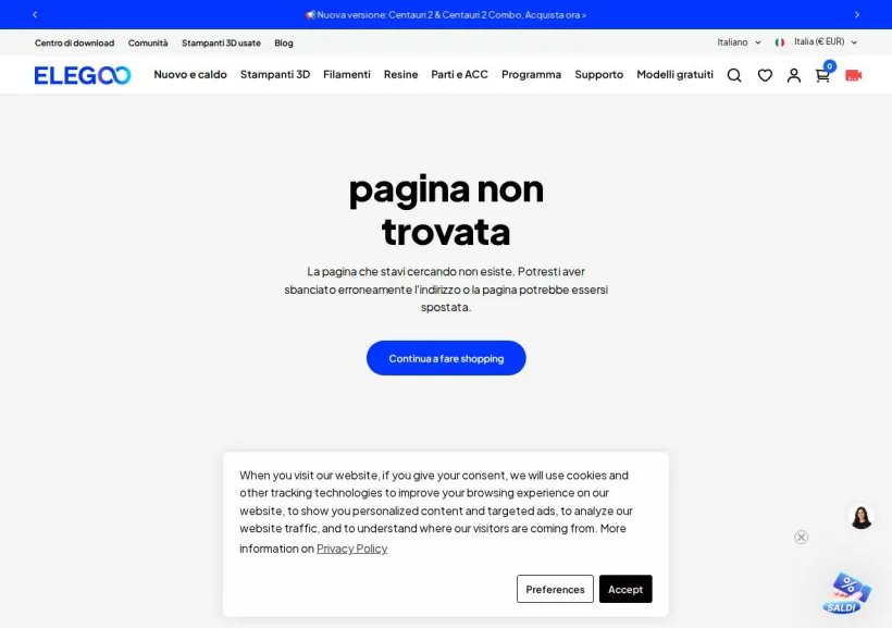 Schermata della pagina offerta di ELEGOO