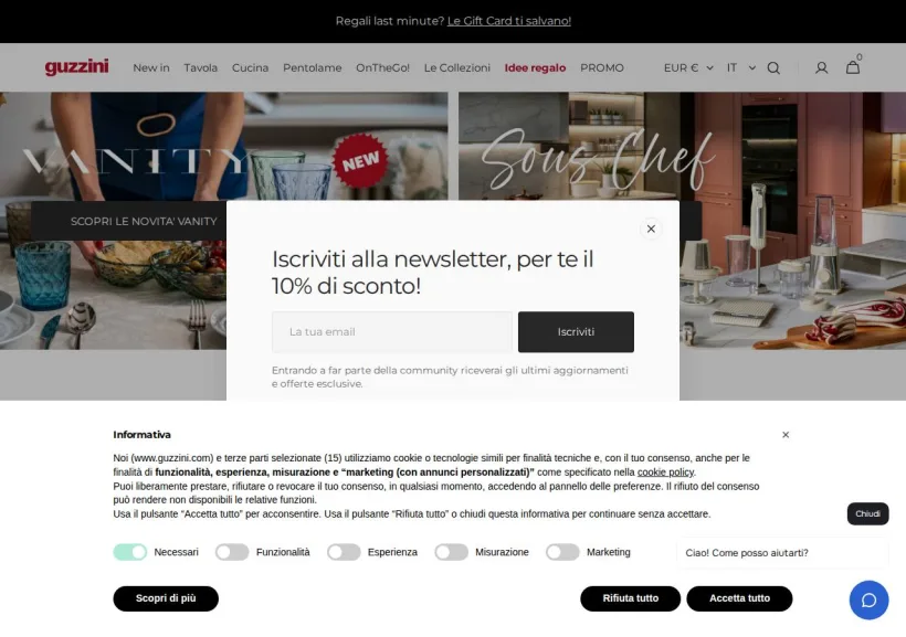 Schermata della pagina offerta di Guzzini