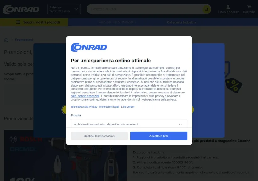 Schermata della pagina offerta di Conrad