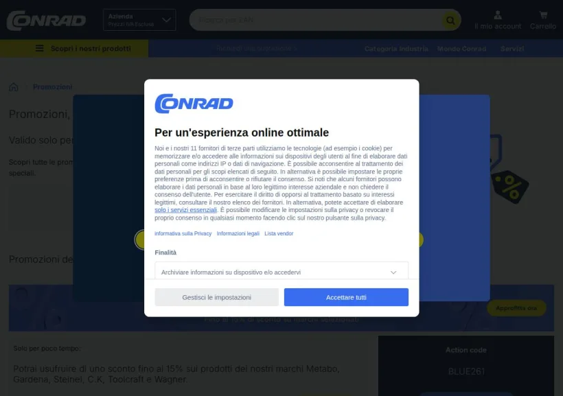 Schermata della pagina offerta di Conrad