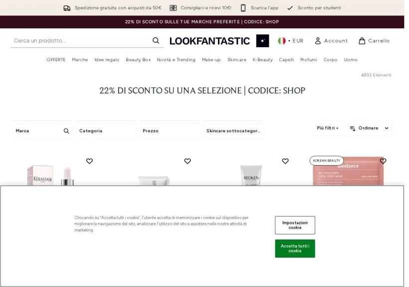 Schermata della pagina offerta di Look Fantastic