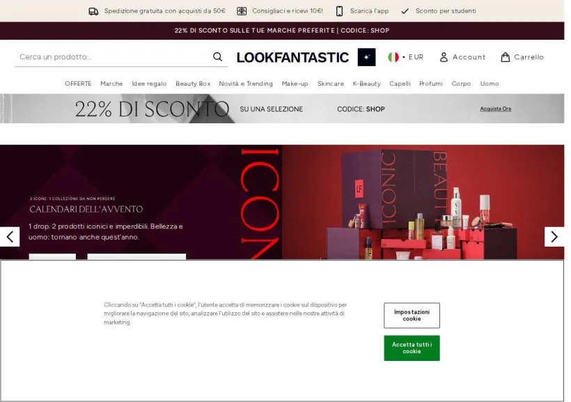 Schermata della pagina offerta di Look Fantastic