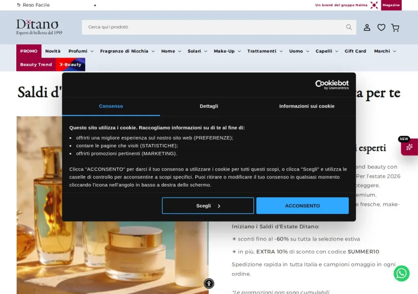 Schermata della pagina offerta di Ditano Profumeria