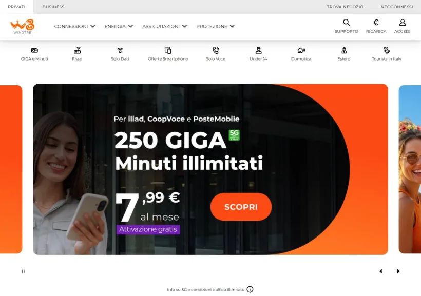 Schermata della pagina offerta di Wind Tre