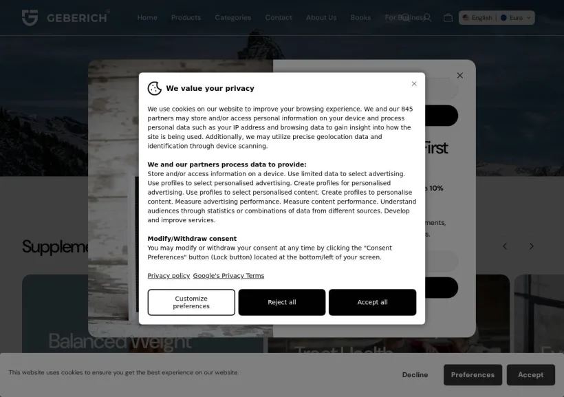 Schermata della pagina offerta di Geberich