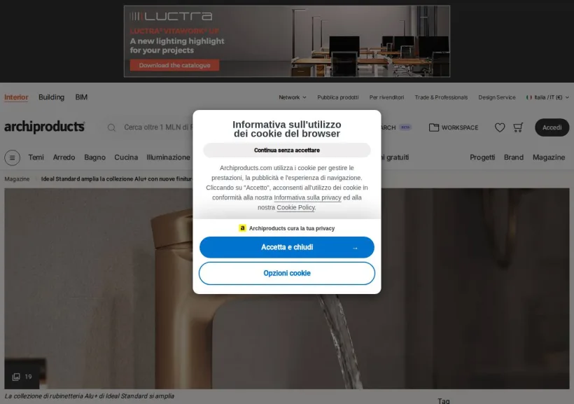 Schermata della pagina offerta di Archiproducts