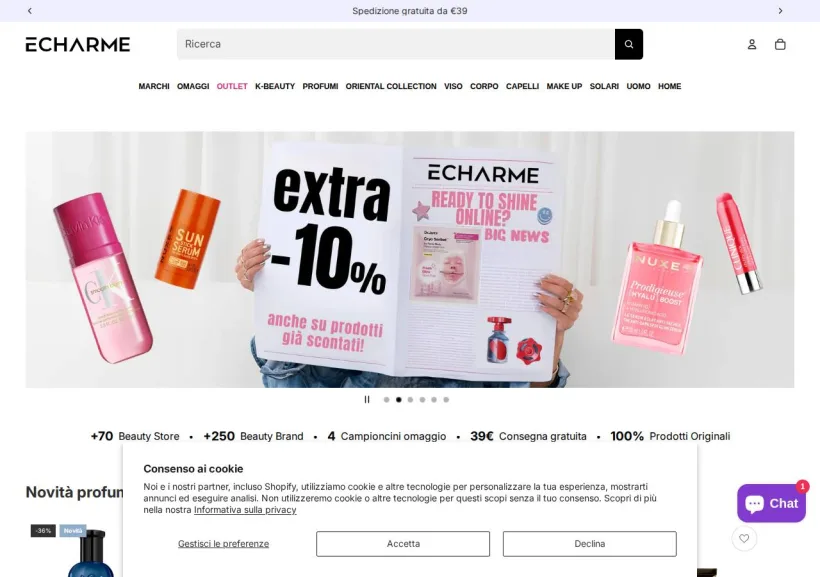 Schermata della pagina offerta di Echarme