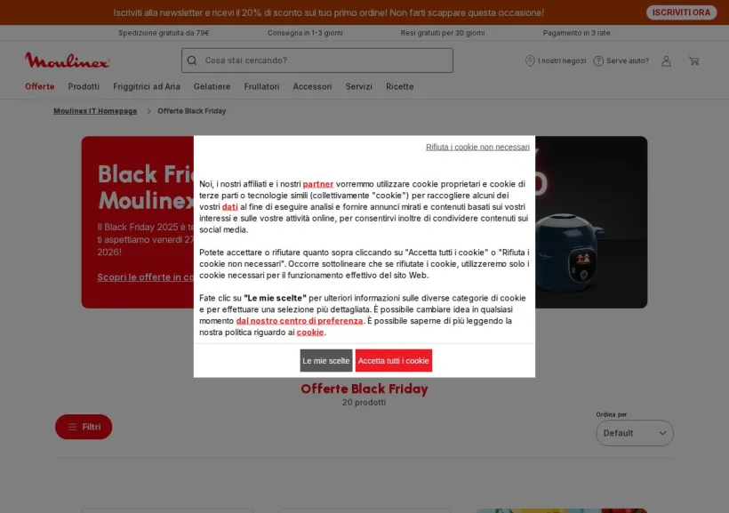 Schermata della pagina offerta di Moulinex
