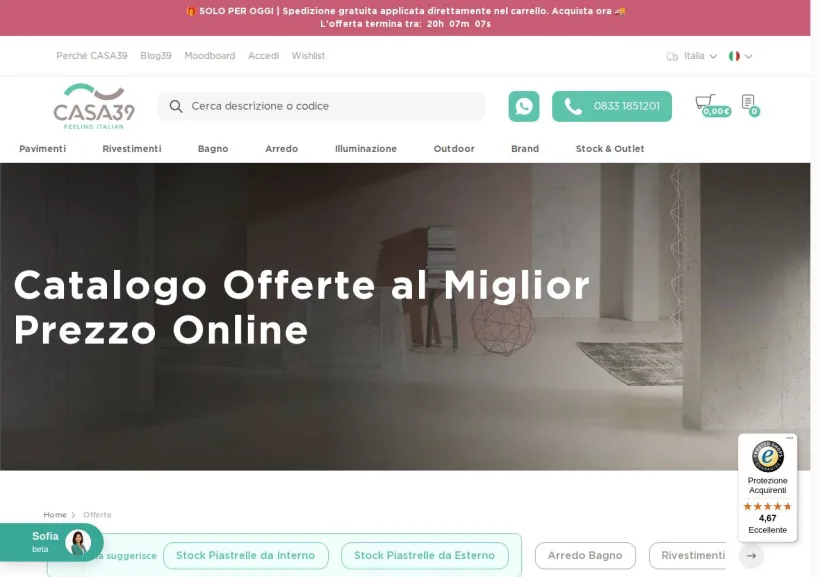 Schermata della pagina offerta di Casa39