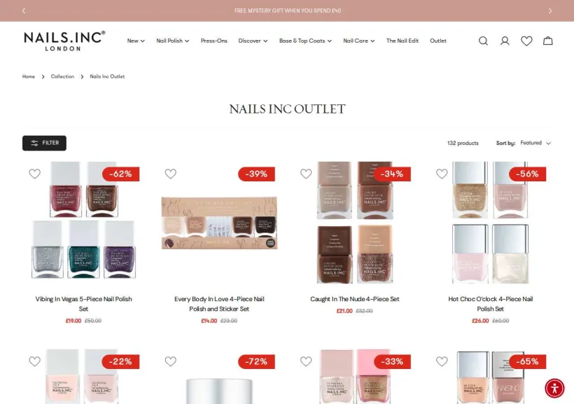 Schermata della pagina offerta di Nails Inc