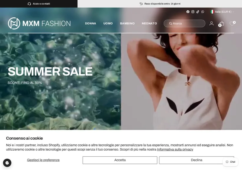 Schermata della pagina offerta di MXM Fashion