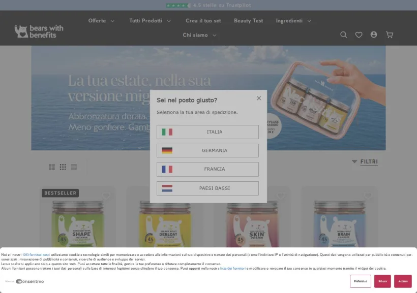 Schermata della pagina offerta di Bears with Benefits