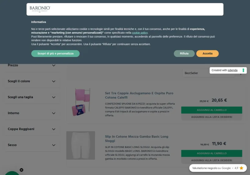 Schermata della pagina offerta di Baronionline