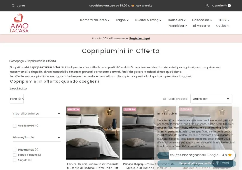 Schermata della pagina offerta di Amolacasa