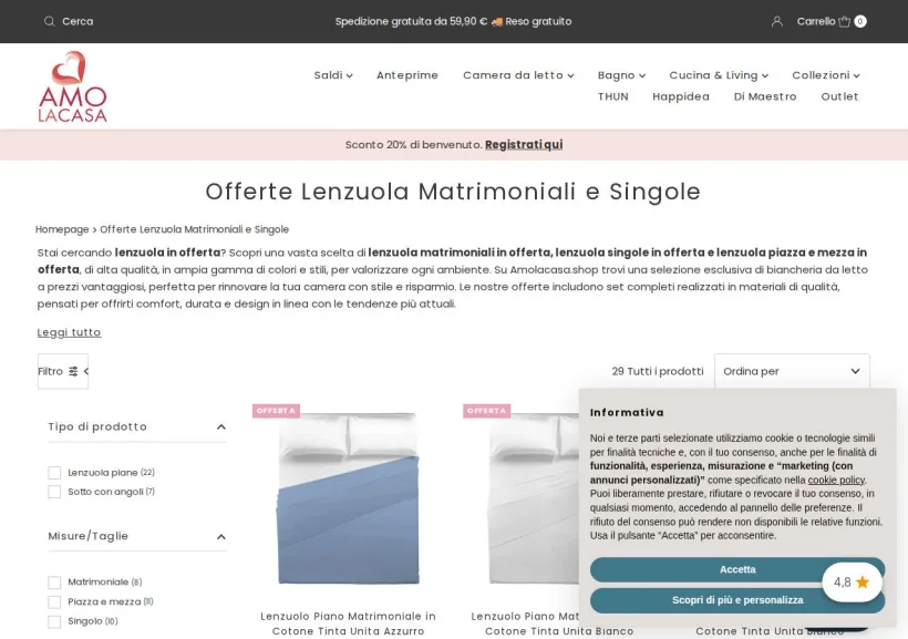 Schermata della pagina offerta di Amolacasa