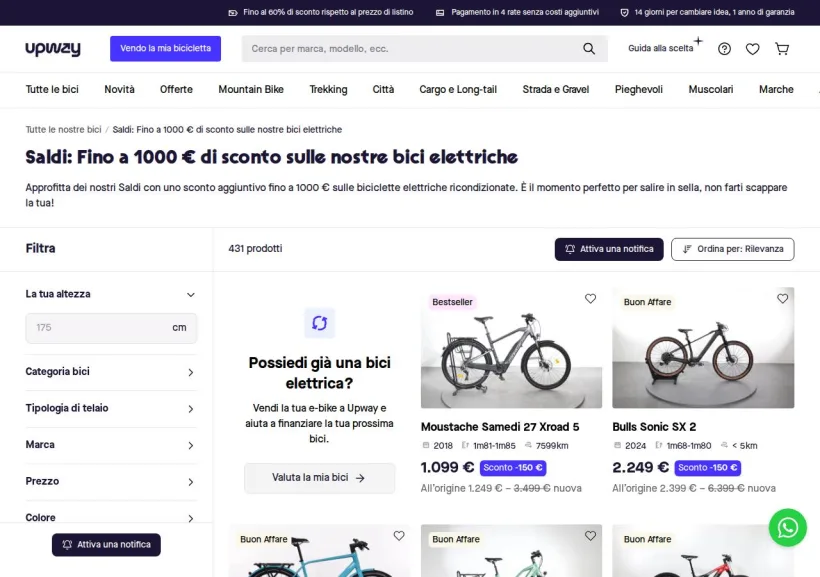 Schermata della pagina offerta di Upway Italia