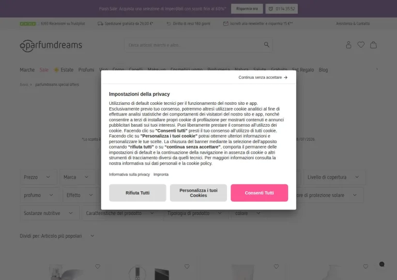 Schermata della pagina offerta di Parfumdreams