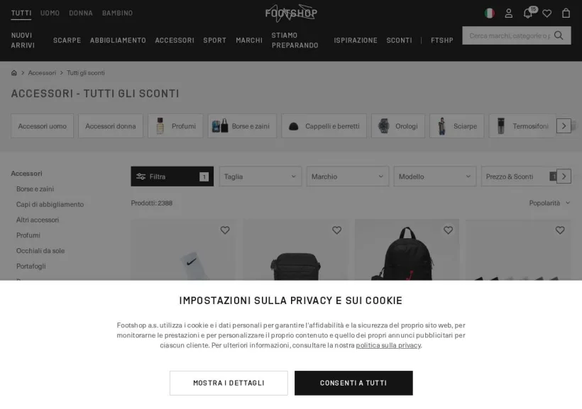 Schermata della pagina offerta di Footshop