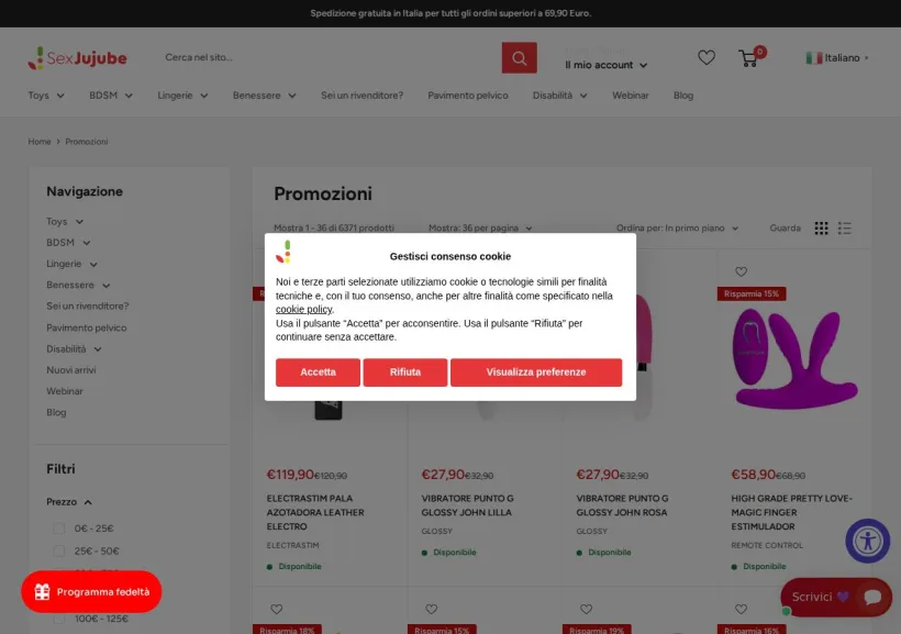 Schermata della pagina offerta di SexJujube