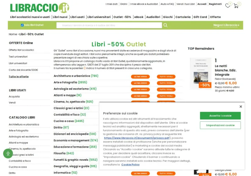 Schermata della pagina offerta di Libraccio