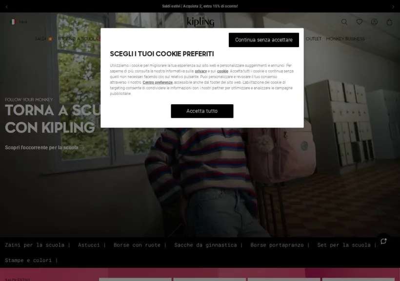 Schermata della pagina offerta di Kipling