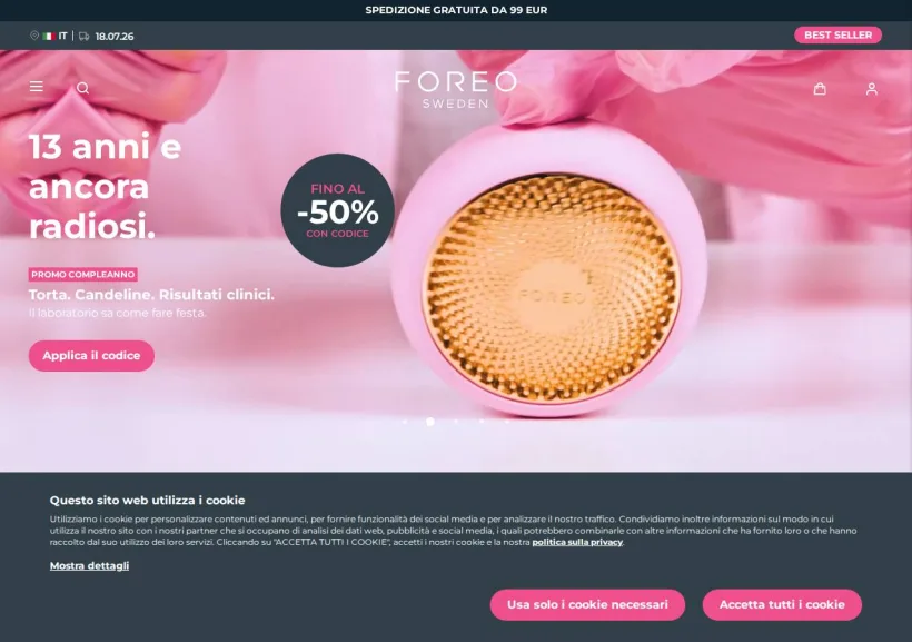 Schermata della pagina offerta di FOREO