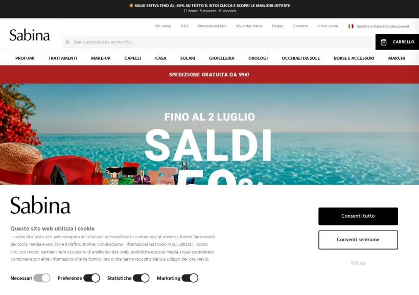Schermata della pagina offerta di Sabina