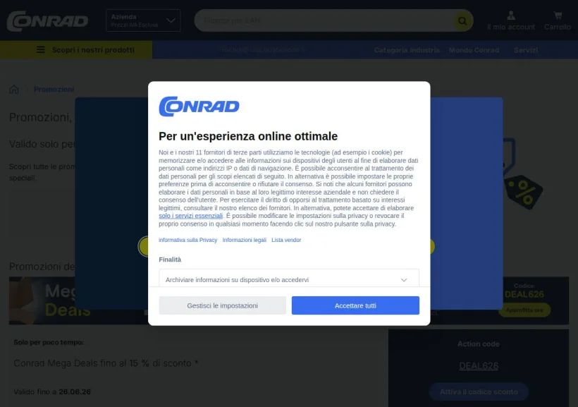 Schermata della pagina offerta di Conrad