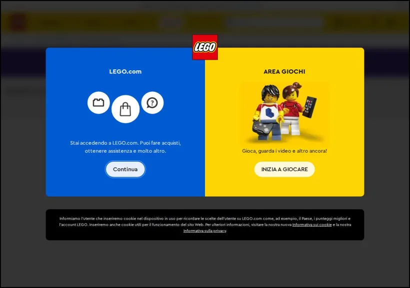 Schermata della pagina offerta di LEGO