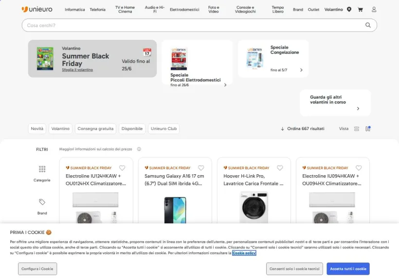 Schermata della pagina offerta di Unieuro