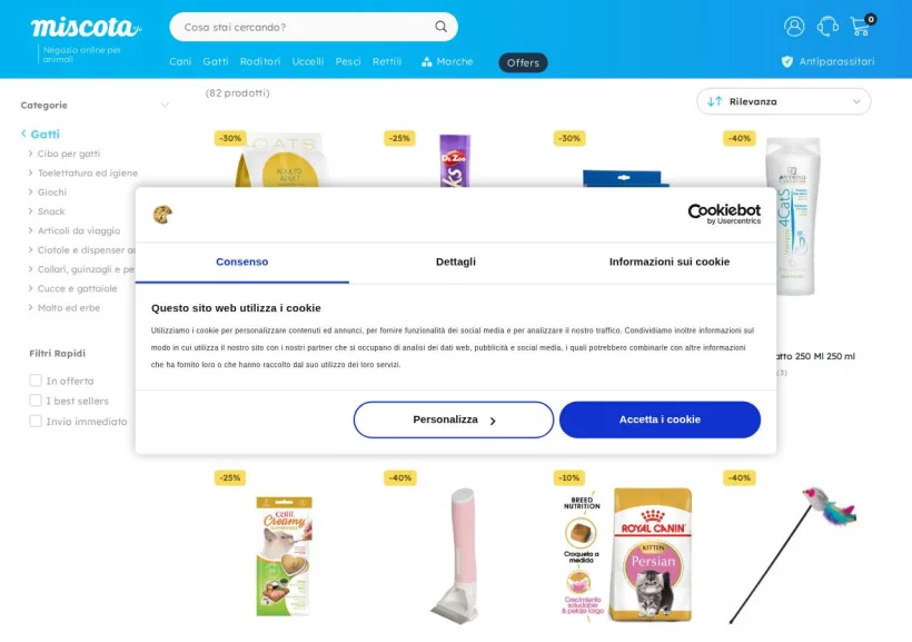 Schermata della pagina offerta di Miscota