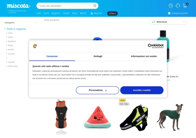 Schermata della pagina offerta di Miscota
