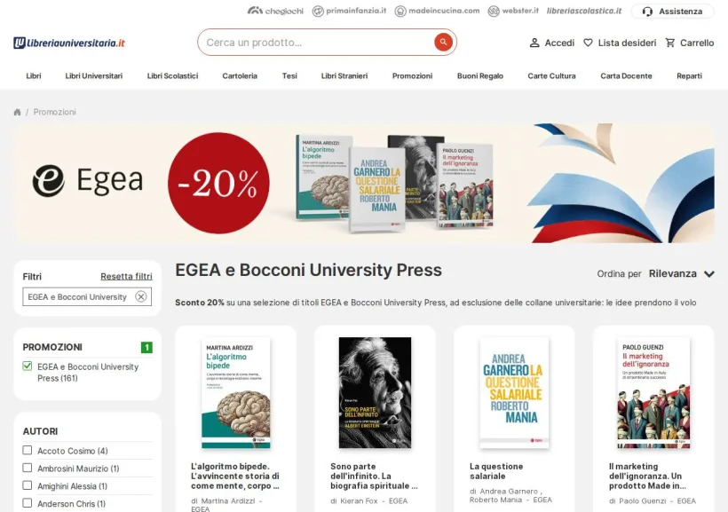 Schermata della pagina offerta di Libreria universitaria