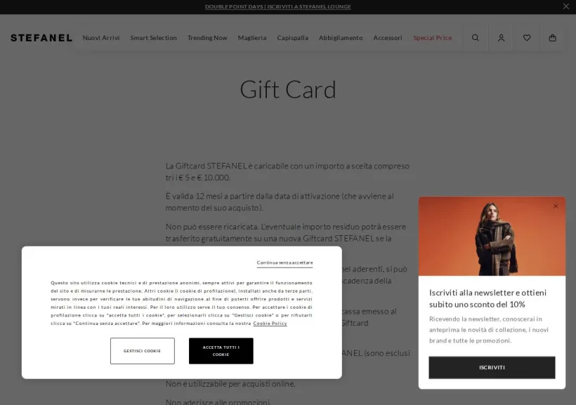 Schermata della pagina offerta di Stefanel