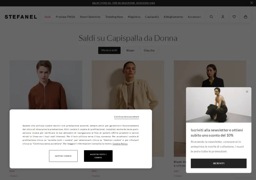 Schermata della pagina offerta di Stefanel