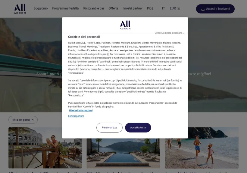 Schermata della pagina offerta di ALL Accor Live Limitless
