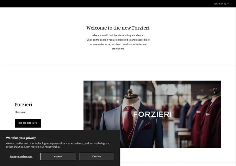 Schermata della pagina offerta di Forzieri