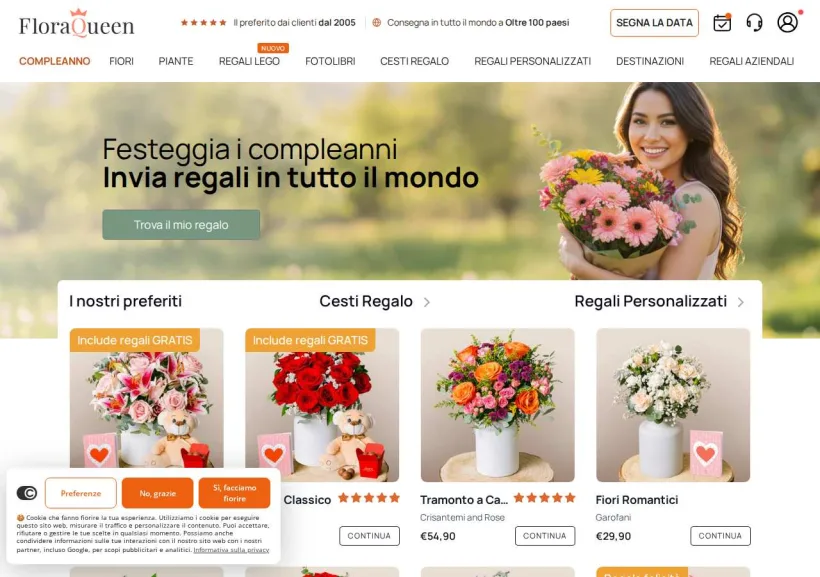Schermata della pagina offerta di FloraQueen