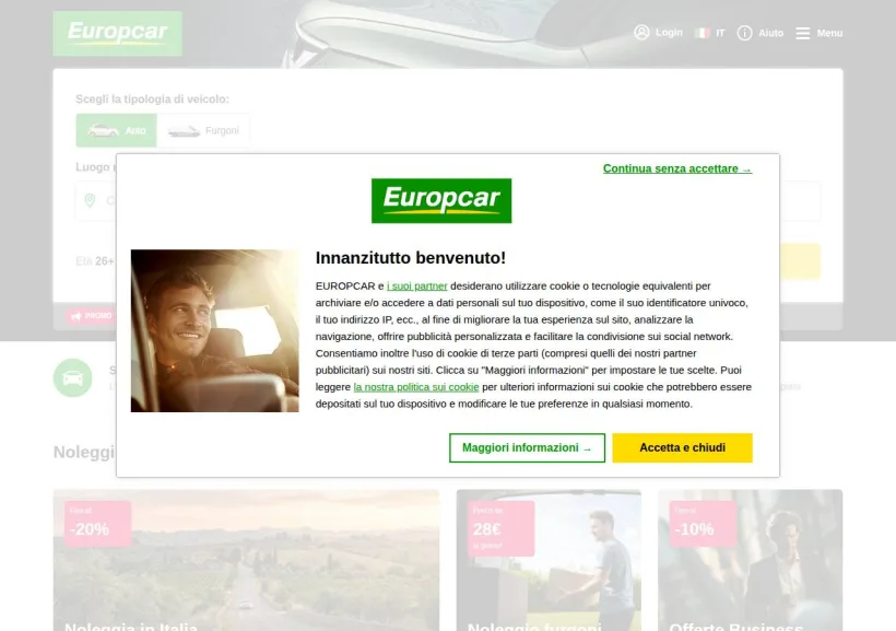 Schermata della pagina offerta di EuropCar