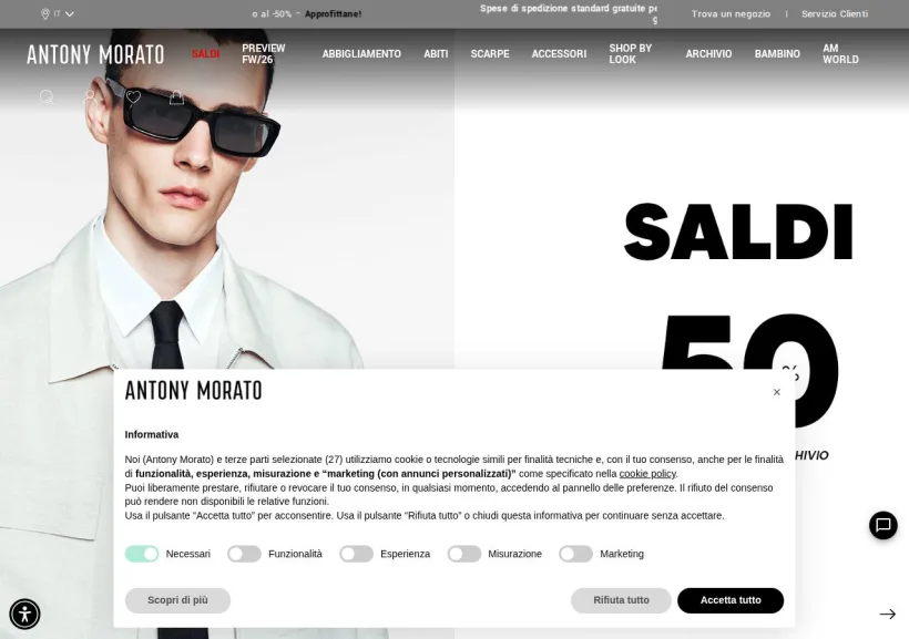 Schermata della pagina offerta di Antony Morato