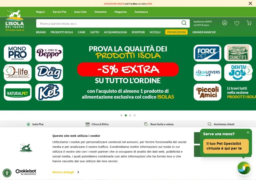 Schermata della pagina offerta di Isola dei Tesori