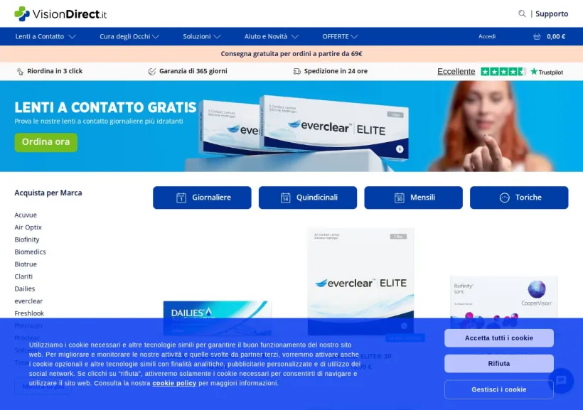 Schermata della pagina offerta di Vision Direct