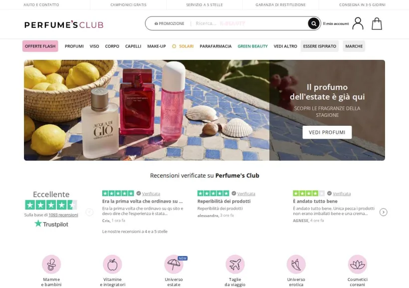 Schermata della pagina offerta di Perfume´s Club