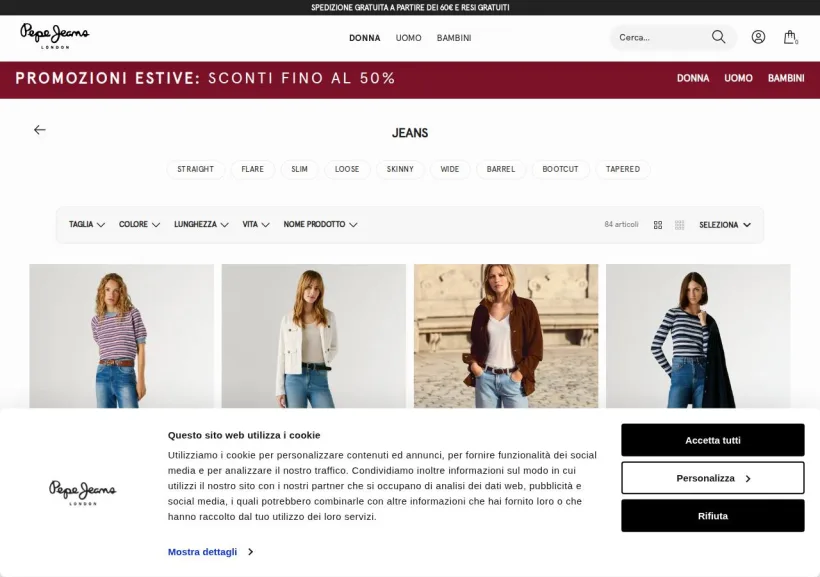 Schermata della pagina offerta di Pepe Jeans