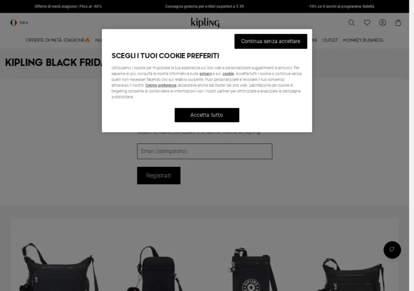 Schermata della pagina offerta di Kipling