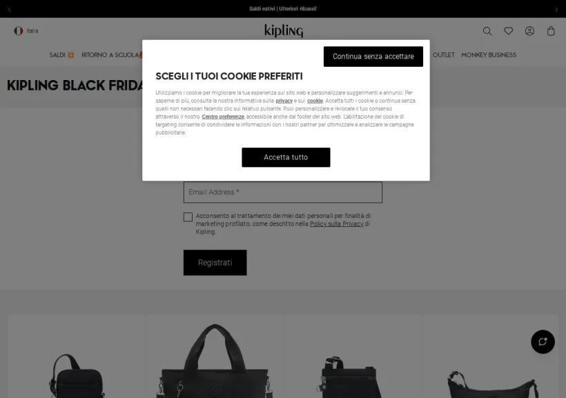 Schermata della pagina offerta di Kipling