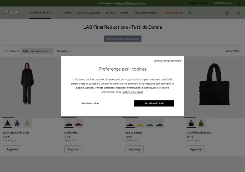 Schermata della pagina offerta di Camper