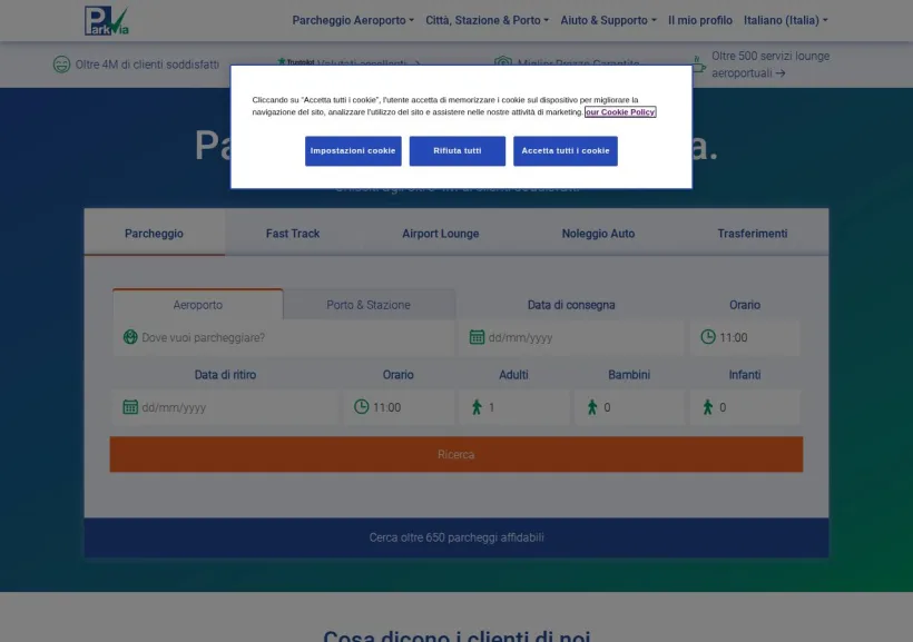 Schermata della pagina offerta di ParkVia