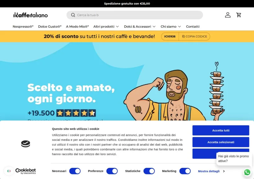 Schermata della pagina offerta di Il Caffè Italiano